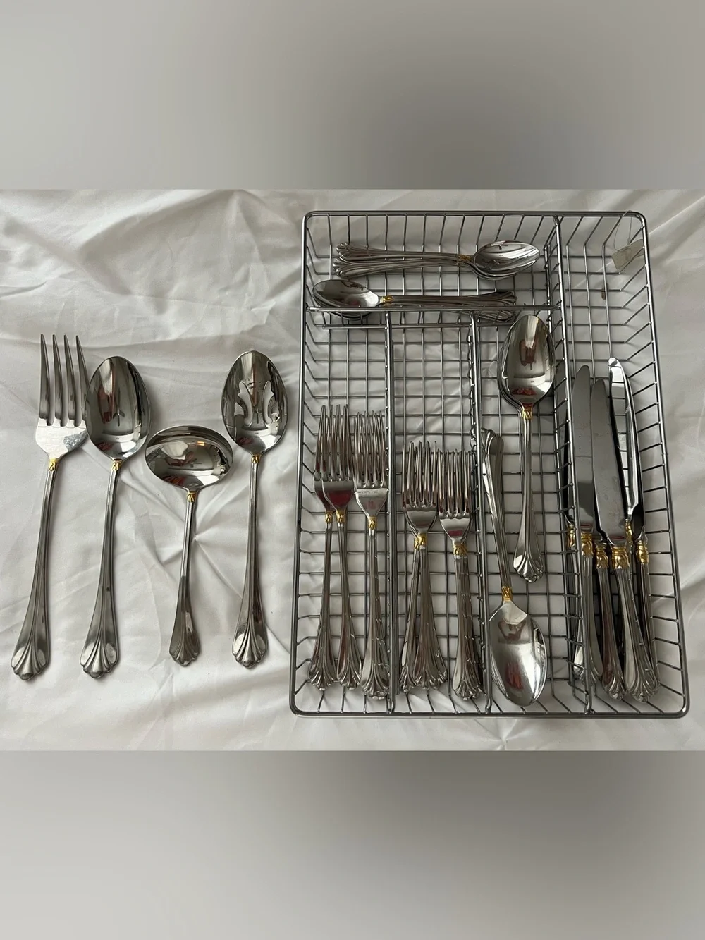 Mikasa Lyons Gold 18/8 Stainless Steel Flatware Set with Crate & Barrel Tray